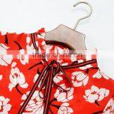 Wholesale Custom Long Sleeve Silk Blouse Printing Red Floral High-necked Daily Top for Ladies Summer Blouse thumbnail-2