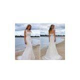Hotsale Lace Over Soft Crushed Taffeta Beach Wedding Dress thumbnail-1