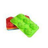 Flexible Silicone Baking Molds With 6 Cavities Rose Cake , Green / Red