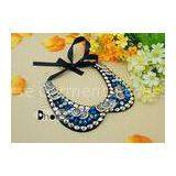 Stylish Detachable Blue Crystal Beaded Collar Necklace With Bottons