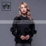 Wholesale Hand Made Korean Woollen Cashmere Sweater for Ladies With Fox Fur Pom Pom thumbnail-6