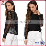 Long Sleeves Black Lace Fashion Blouses 2015 thumbnail-1