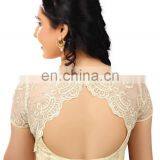 Designer Blouse With Scalloping Neck Cream Color Blouse for Women thumbnail-2