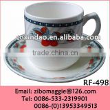 Professional Alibaba Express Ceramic White Tea Cups and Saucers with Flwoer Design for Tableware