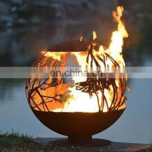 Autaumn Leaves 29 Inch Metal Earth Corten Ball Fire Pit For Garden thumbnail-4