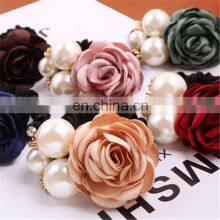 Women Fashion Style Big Rose Flower Pearl Rhinestone Hair Bands Elastic Hair Rope Ring Hair Accessories thumbnail-3