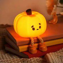 Cute Silicone Kids Night Light Dimmable Pumpkin Clapping Nursery Kids Night Light Rechargeable Bedside Touch Lamp Gift Halloween thumbnail-1