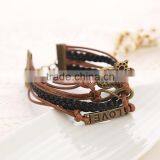 Personalized Multi Layer Leather Bracelet Love With Owl Bracelet Fashion Bracelet for Couple thumbnail-3