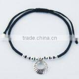 Antiqued Silver Charm Polished Spheres Macrame Bracelet thumbnail-1