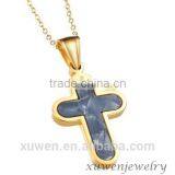 Gold Tone Plated High Quality 316l Stainless Steel Cross Pendant Necklace With Shell