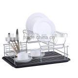 Chrome Plated Double Wire Dish Rack With Black Color Plastic Tray