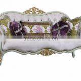 Elegant Purple & Green ButtonTufted Cuddle Sofa, Wood Carved Furniture Living Room Sofa, Retro Style Chesterfield Sofa Set thumbnail-1