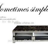 European High Gloss Face Stainless Steel Frame Coffee Table Set With Marble Top White thumbnail-3