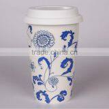 Blue-and-white Porcelain Travel Coffee Mug With Silicon Lid thumbnail-1