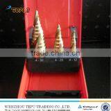 3 Pieces Spiral Flute Titanium HSS Step Drill Set thumbnail-1