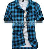 2016 New Summer Spring Fashion Men Plaid Short Sleeve Dress Shirts thumbnail-3