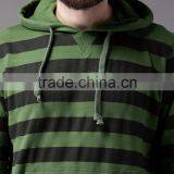 Green Black Striped Hooded Sweatshirt Custom Wholesale Long Sleeves Kangaroo Pocket Ribbed Hem Sweater 60% Cotton 40% Polyester thumbnail-5