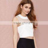 Latest Designs Women Summer Mesh Splicing Sleeveless Crop Top Woman Clothes 2017 thumbnail-1