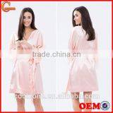 Elegant Tie-up Front Lace Trimmed Sleeves Kimono Robe Wholesale Satin Robe.