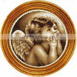 Custom Hand Made Round Brown Angel Cross Stitch thumbnail-1