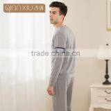 2017 Best Qianxiu Wholesale Lightweight Long Sleeved Elegant Gray Knit Cotton Mens Sleep Shirt thumbnail-3