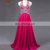 Cheap Best Quality ZZ-E0012 See Through Backless Halter Beading Long Chiffon Evening Dress thumbnail-1
