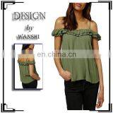 2016 Latest Fashion Ladies Tops Cold Shoulder Ruffle Design Women Tops and Blouses