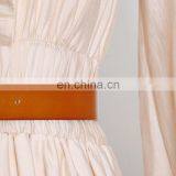 TWOTWINSTYLE Sexy Dress For Women V Neck Lantern Long Sleeve High Waist Midi Patchwork Elegant thumbnail-5