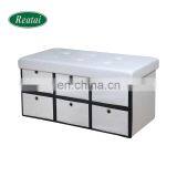 Faux Leather Large Collapsible Storage Drawer Ottoman Modern Living Room Sofa Foldable Pattern Ottoman Stool