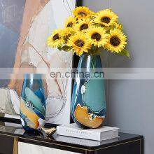 Hand Blown Wholesale Luxury Set Modern Nordic Blue Flower Glass Vase for Home Decor thumbnail-2
