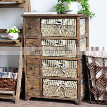 Retro Bedside Table Drawer Cabinet Storage Storage Rattan American Pastoral Wind Multifunctional Multilayer Locker thumbnail-4
