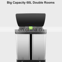 NEW Arrival 2021 Kitchen Recycling Bin 2 Compartments Stainless Steel 60L Trash Can Waste Bins thumbnail-5