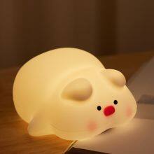 Hot Sale Adorable Pig Christmas Remote Control Small Night Light Creative Silicone Children's Gift Small Night Light Clap Light thumbnail-4
