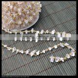 LFD-008C ~ Wholesale Gold Plated Wire Wrapped Freeform Natural Quartz Chips Chains Gemstone Beaded Chain Jewelry Making