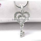 White gold plating crystal key pendant necklace