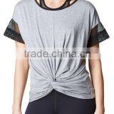 2016 Short Mesh Sleeve Top With Knotted Front Office In United States (USA)Small Minimum thumbnail-2