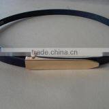 Fashion Women Solid Color Gold Buckle Leather Waist Belt Thin Skinny Waistband thumbnail-1