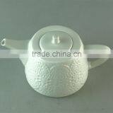 Unique Shape White Ceramic Teapot Coffee Pot With Special Embossing in Stock thumbnail-2