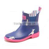Navy Upper Pink Outsole White Dog Printed Lovely Fashion Design Chelsea Rubber Shoes Waterproof Wellies Low Cut Ankle Rain Boots thumbnail-6