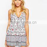 2015 Fashionable Hot Sale OEM Customized Lattice Back Woodblock Print Beach Romper thumbnail-2