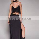 Two Piece Outfits Women Sexy Lace Top and Side Slit Long Skirt 2017 thumbnail-2