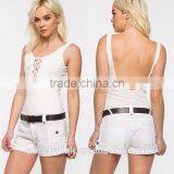 Summer Nice Design Women White Belted Linen Shorts Wholesale thumbnail-6