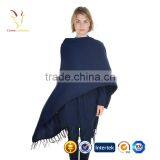 Womens Knit Poncho With Fringe,Women Navy Wool Poncho thumbnail-1