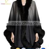 Rabbit Fur Trimmed Cashmere Shawl thumbnail-1