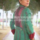 Vintage Kantha Long Jacket in Beautiful Viridian Green and Dull Red ~ Small thumbnail-3