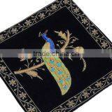 Black Decorative Peacock Pillowcase Dabka Handmade Couch Velvet Ethnic Cushion thumbnail-1