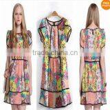 Hot European Style Round-Collar Floral Print Chiffon Dress