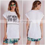 Women Custom Rolled Sleeves White t Shirt,elongated t Shirt Wholesale China thumbnail-1