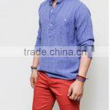 Men's Long Sleeve Blue Laid-back Holiday Linen Pull Over Henley Mandarine Shirt thumbnail-2