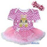 Baby Pink White Chevron Bunny Rabbit Bodysuit Romper Pettiskirt Headband 0-18M thumbnail-1